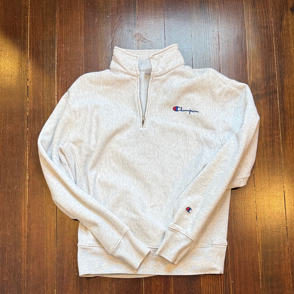 Champion Men's Light Gray Zip-Up Sweater